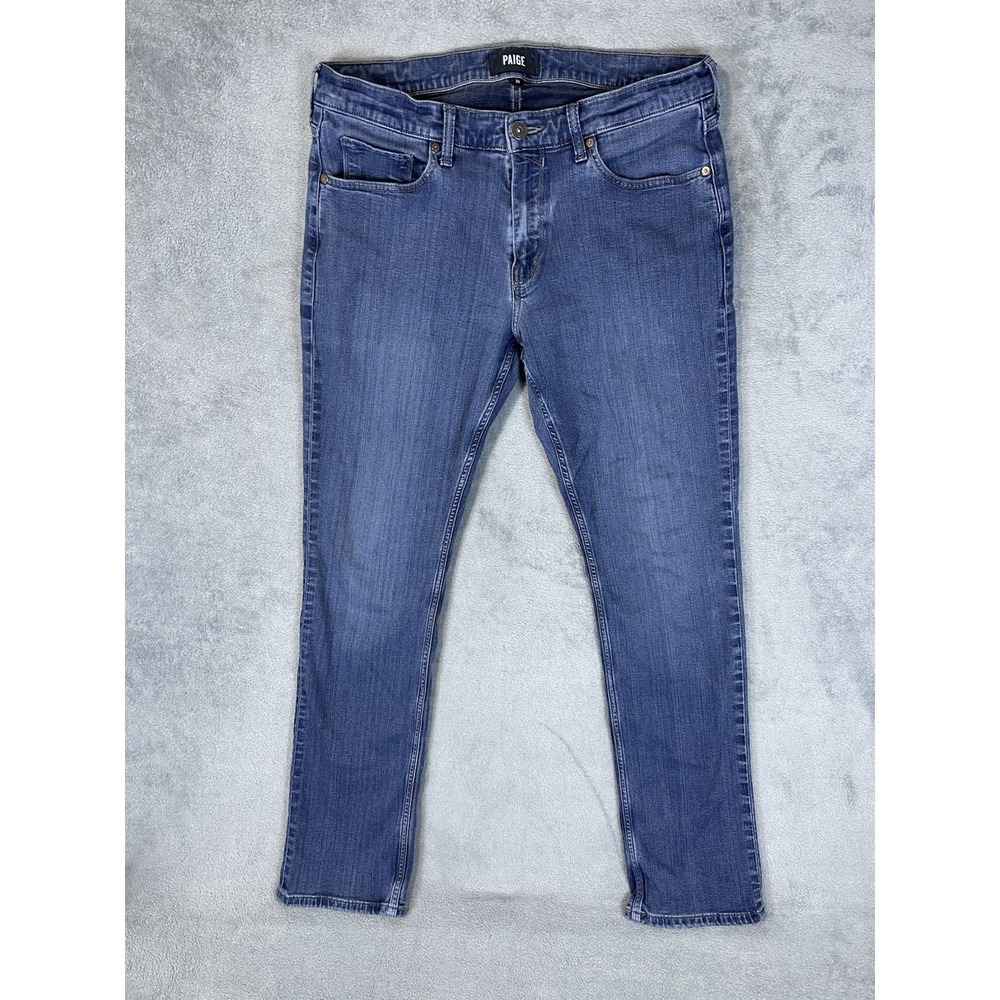 Paige Jeans Mens 33x32 Blue Denim Dark Wash Federal Straight Slim Low‎ Rise